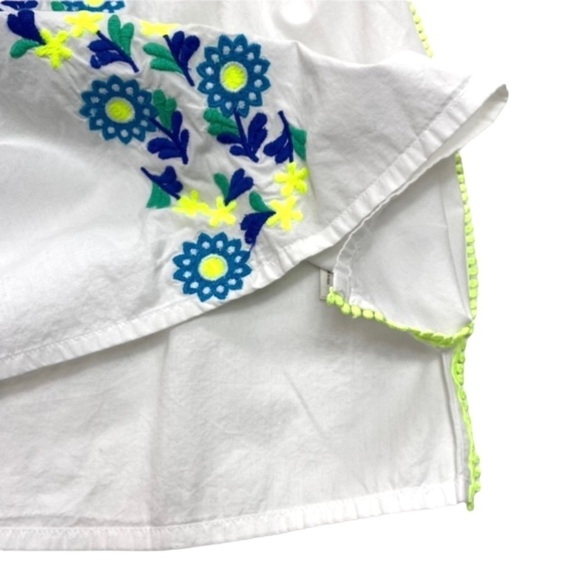 BODEN Girls Floral Embroidered Mexican Kaftan Dress in White / Blue/ Neon Yellow - Picture 7 of 10